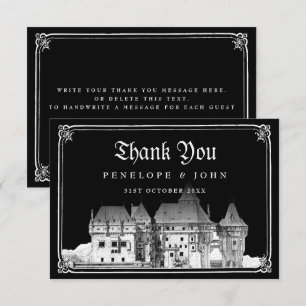 Tarjeta De Agradecimiento Boda Gótica Castillo Vintage Blanco y Negro