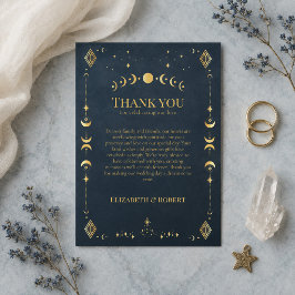 Tarjeta De Agradecimiento Boda Gótica Celestial de Azul Medianoche y Oro