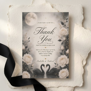 Tarjeta De Agradecimiento Boda Gótica Cisne Negro Bajo la Luz de la Luna