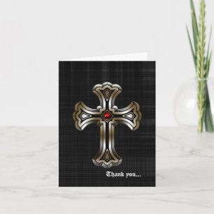 Tarjeta De Agradecimiento Boda Gótica Cruz de Oro
