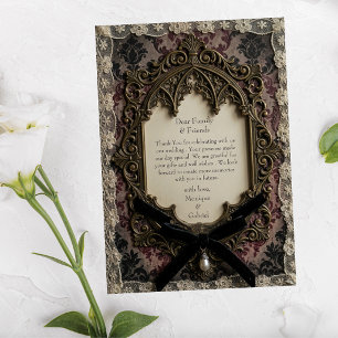 Tarjeta De Agradecimiento Boda Gótica de Encaje Victoriano Rococó de Lujo