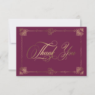 Tarjeta De Agradecimiento Boda Gótica de Pergamino Dorado Burgundy Ornate Vi