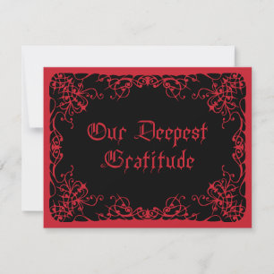 Tarjeta De Agradecimiento Boda Gótica de Rojo y Negro