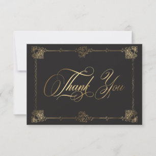 Tarjeta De Agradecimiento Boda Gótica de Rollo de Oro Negro Ornate Vintage