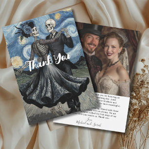 Tarjeta De Agradecimiento Boda Gótica Esqueletos Adorables Bailan Estilo Van