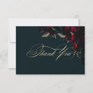 Tarjeta De Agradecimiento Boda gótica floral turquesa rojo oscuro temperamen