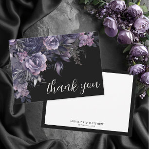 Tarjeta De Agradecimiento Boda Gótica Negra Floral