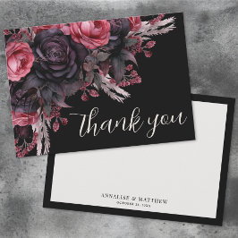 Tarjeta De Agradecimiento Boda Gótica Negra Roja Floral
