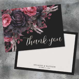 Tarjeta De Agradecimiento Boda Gótica Negra Roja Floral