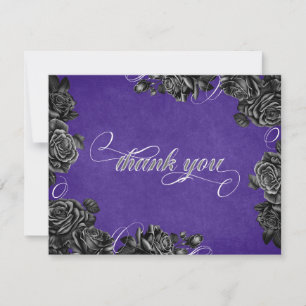 Tarjeta De Agradecimiento Boda gótico de Rosas negros morados