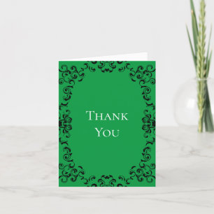 Tarjeta De Agradecimiento Boda gótico de Swirl verde y negro
