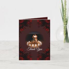 Tarjeta De Agradecimiento Boda gótico elegante floral rojo profundo