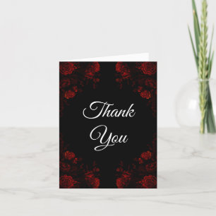 Tarjeta De Agradecimiento Boda gótico elegante floral rojo profundo