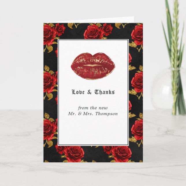 Tarjeta De Agradecimiento Boda gótico floral (Anverso)