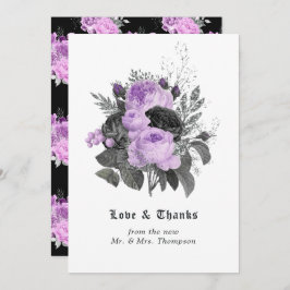 Tarjeta De Agradecimiento Boda gótico floral negro, púrpura y plateado