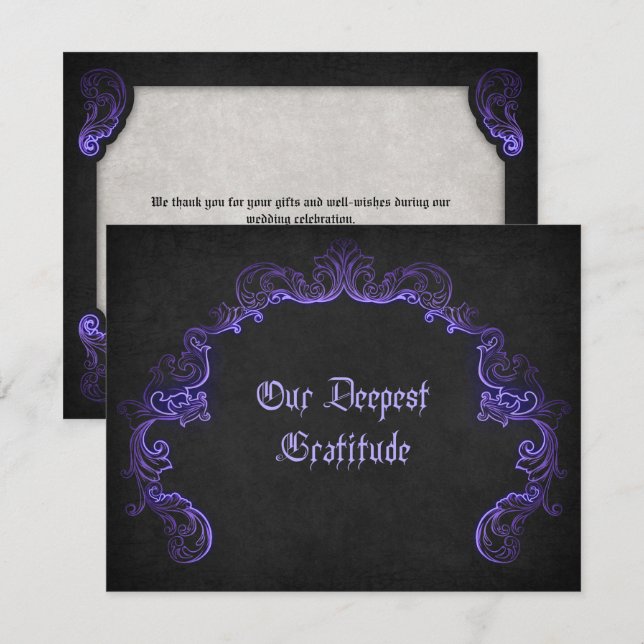 Tarjeta De Agradecimiento Boda gótico morado negro (Anverso / Reverso)