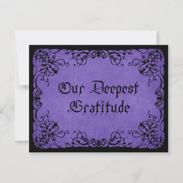 Tarjeta De Agradecimiento Boda gótico morado negro (Anverso)