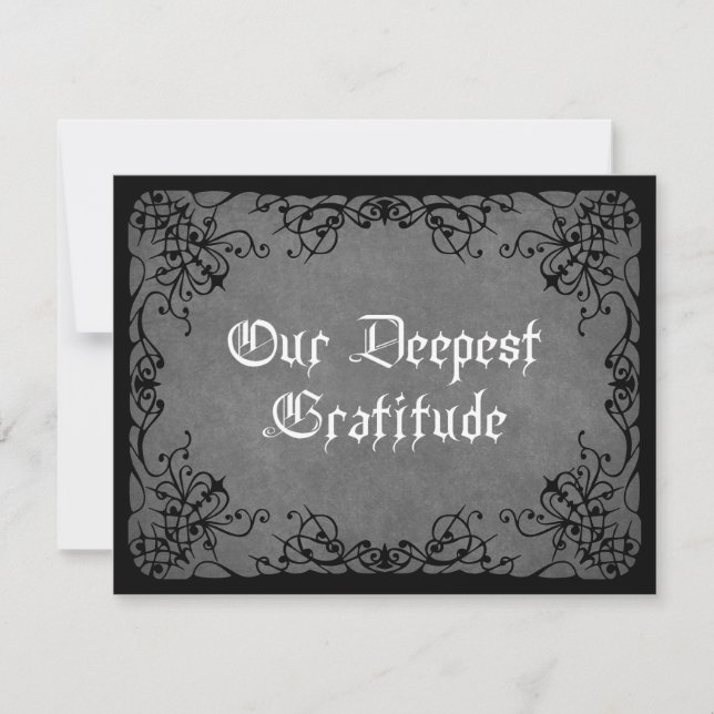 Tarjeta De Agradecimiento Boda gótico negro gris (Anverso)