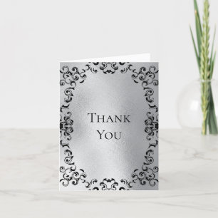 Tarjeta De Agradecimiento Boda gótico plateado y negro