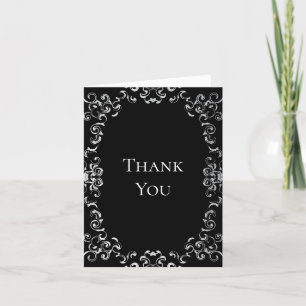 Tarjeta De Agradecimiento Boda gótico Silver y Black Swirl