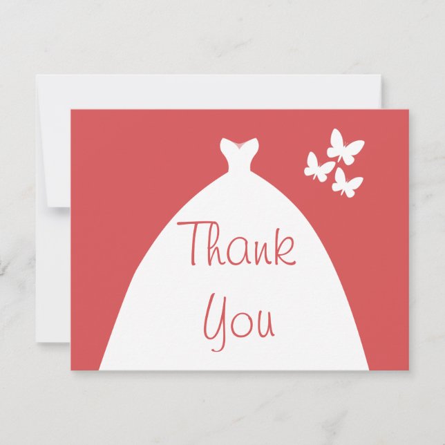 Tarjeta De Agradecimiento Boda Gown Gracias Fondo Rosa (Anverso)