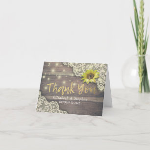 Tarjeta De Agradecimiento Boda Gracias A Lace Sunflower Rustic Wood Light