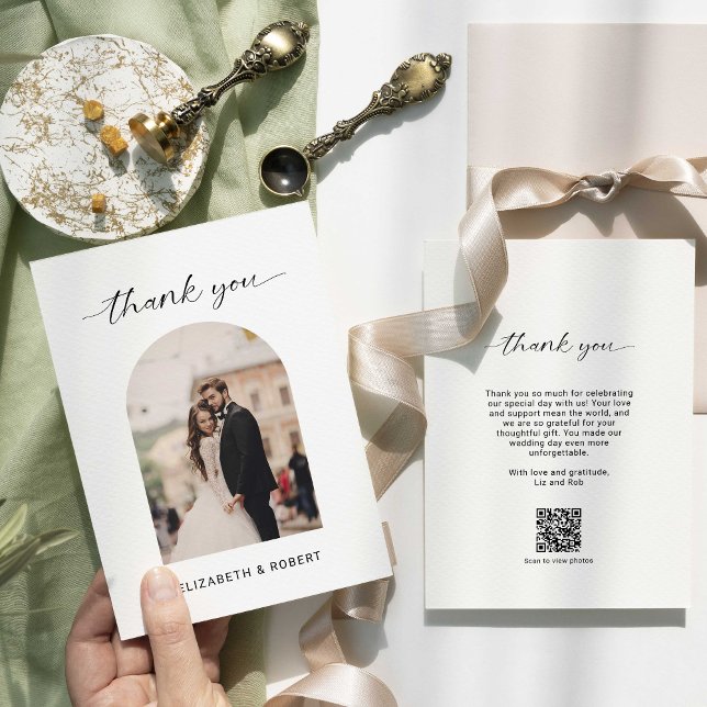 Tarjeta De Agradecimiento Boda Gracias a moderado arco fotográfico Código QR (Subido por el creador)