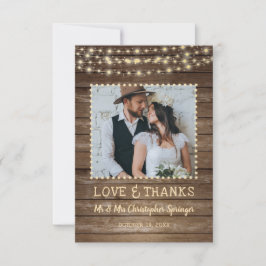 Tarjeta De Agradecimiento Boda Gracias A Rustic Wood String Lights