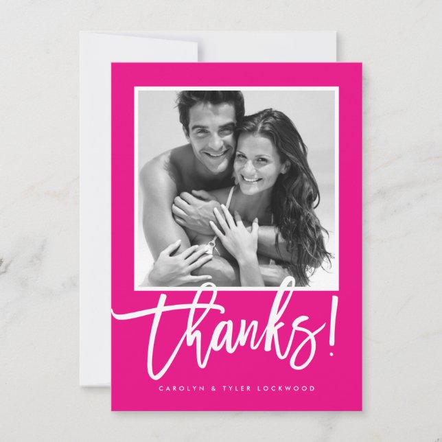 Tarjeta De Agradecimiento BODA GRACIAS A USTED simple caligrafía rosa calien (Anverso)