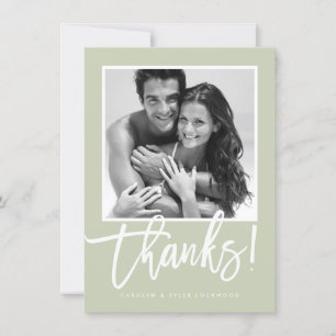 Tarjeta De Agradecimiento BODA GRACIAS A USTED simple caligrafía sage verde