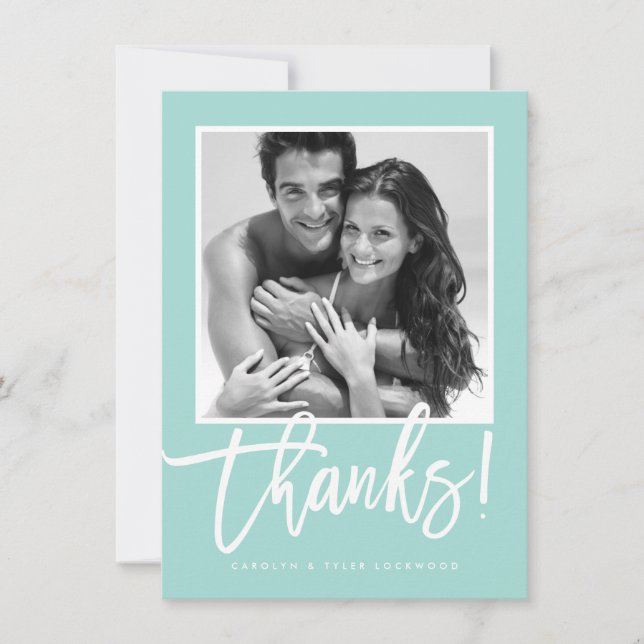 Tarjeta De Agradecimiento BODA GRACIAS A USTED simple calligrafía menta blan (Anverso)