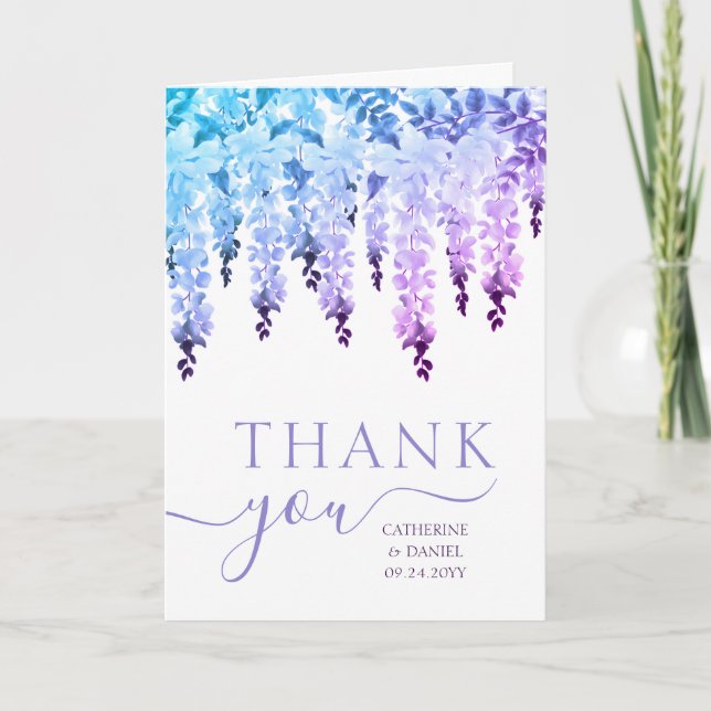 Tarjeta De Agradecimiento Boda Gracias Agua Wisteria Floral (Anverso)