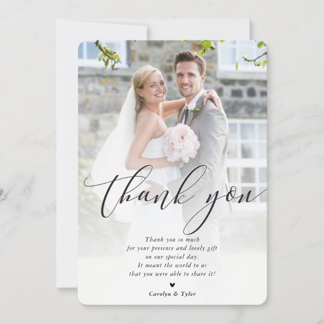 Tarjeta De Agradecimiento BODA GRACIAS bonito fotográfica (Anverso)