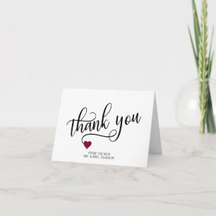 Tarjeta De Agradecimiento Boda Gracias Borgoña Roja Moderna