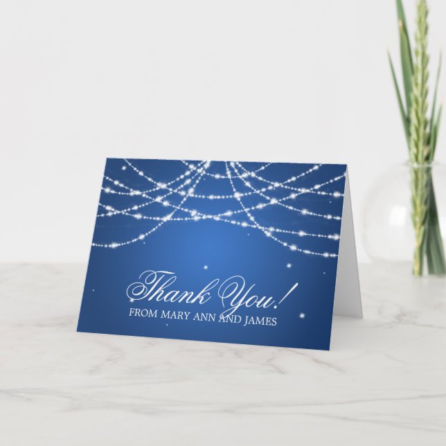 Tarjeta De Agradecimiento Boda "Gracias" Cadena Brillante Azul (Anverso)