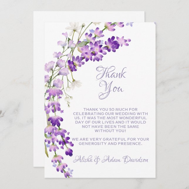Tarjeta De Agradecimiento Boda Gracias Card Lavender Bouquet (Anverso / Reverso)