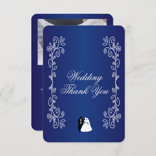 Tarjeta De Agradecimiento Boda Gracias Card Royal Blue Bride Groom (Anverso / Reverso)