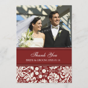 Tarjeta De Agradecimiento Boda Gracias Cartas de fotos Damasco rojo