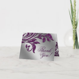 Tarjeta De Agradecimiento Boda Gracias Cartas Leaf Sparkle Purple