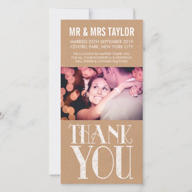 Tarjeta De Agradecimiento Boda Gracias Cartas Rustic Neutral Photo (Anverso)