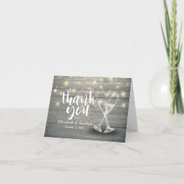 Tarjeta De Agradecimiento Boda Gracias Champagne Glasses Wood Lights