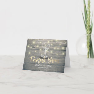 Tarjeta De Agradecimiento Boda Gracias Champagne Glasses Wood Lights