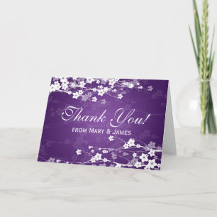 Tarjeta De Agradecimiento Boda "Gracias" Cherry Blossom Purple