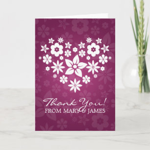 Tarjeta De Agradecimiento Boda "Gracias" Corazón Floral Rosa Frambuesa