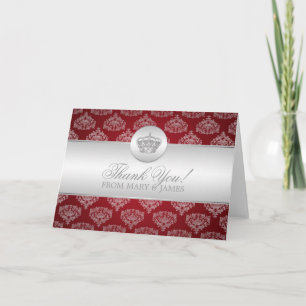 Tarjeta De Agradecimiento Boda "Gracias" Corona Real Roja