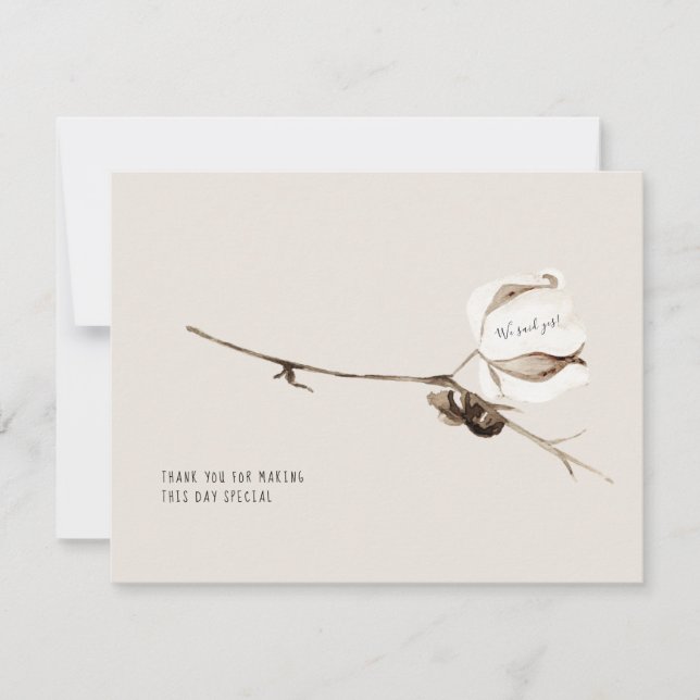 Tarjeta De Agradecimiento Boda Gracias Dijimos Sí Crema de Algodón Simple (Anverso)