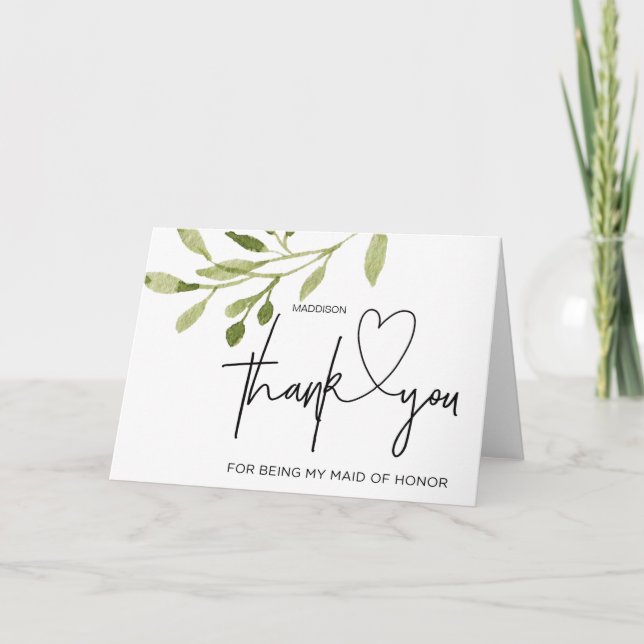 Tarjeta De Agradecimiento Boda gracias doncella de honor de novia (Anverso)