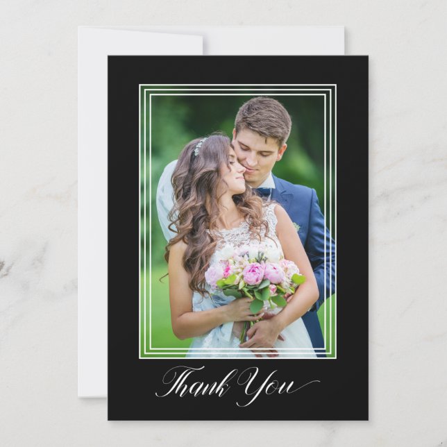 Tarjeta De Agradecimiento Boda Gracias Elegant Script 2 Photo You (Anverso)