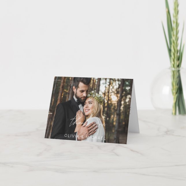 Tarjeta De Agradecimiento Boda Gracias Elegante Foto Escrita A Mano (Anverso)