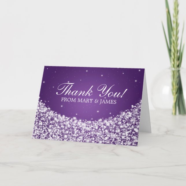 Tarjeta De Agradecimiento Boda "Gracias" Estrella Brillante Púrpura (Anverso)